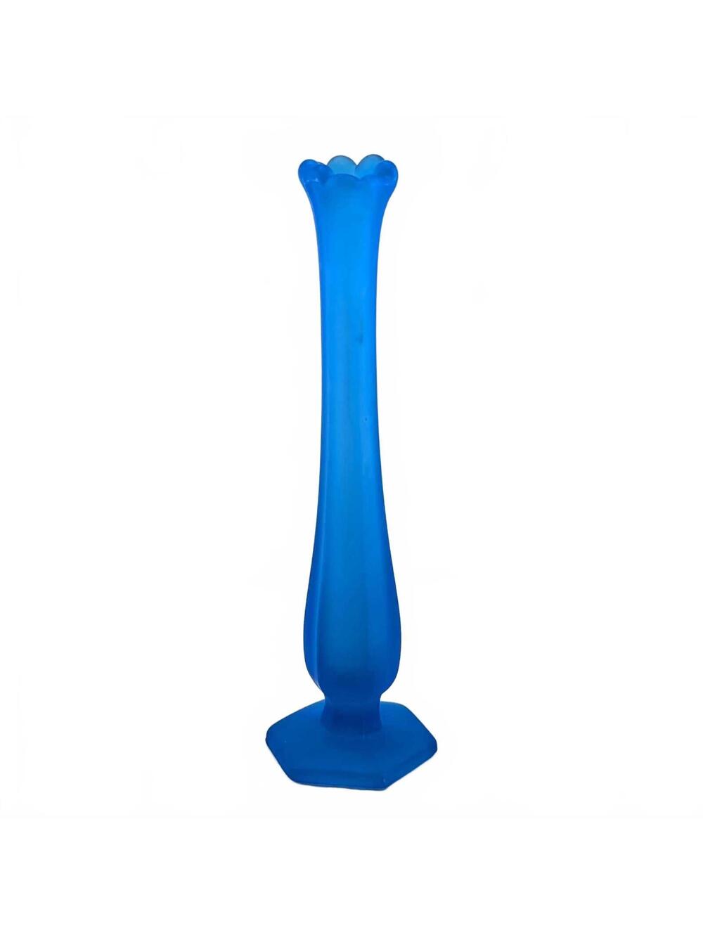 Vtg Westmoreland Blue Satin Swung Bud Vase 9.5"